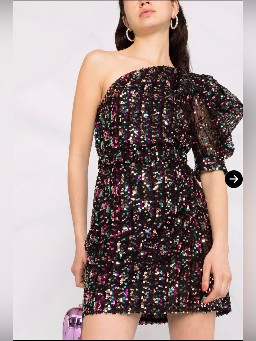 Sabina Musayev Black One-Shoulder Sequin Dress With Pink And Green Accents C7